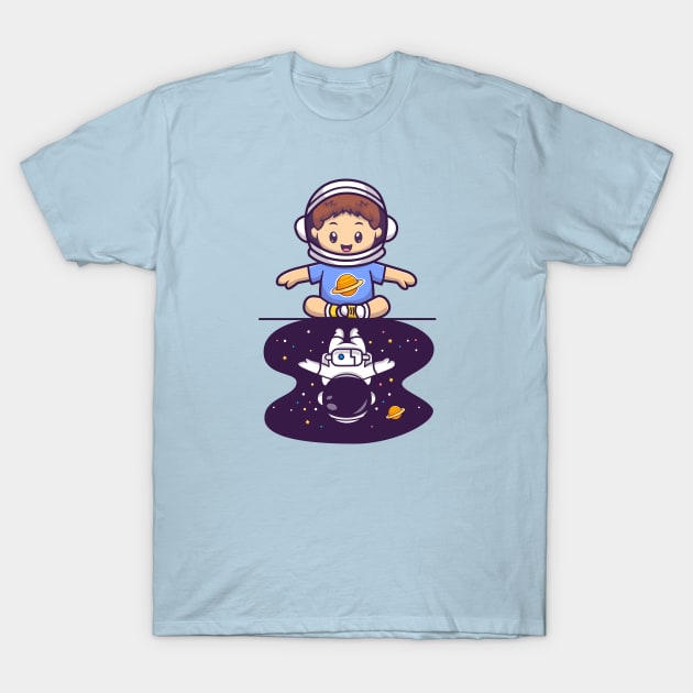 Cute Boy And Astronaut Cartoon T-Shirt by Catalyst Labs